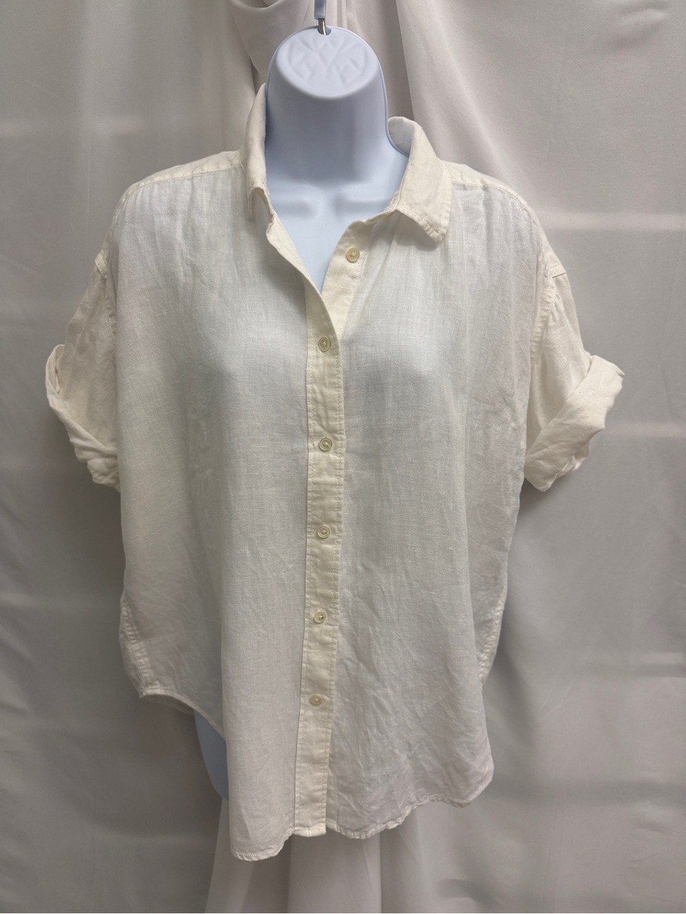 J.Crew Baird McNutt Irish Linen Shirt Women's White Relaxed Fit Short Sleeve SM